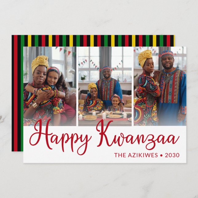 Kwanzaa 3 Photo Holiday Card (Front/Back)