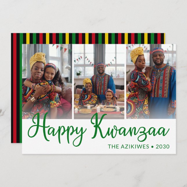 Kwanzaa 3 Photo Holiday Card (Front/Back)