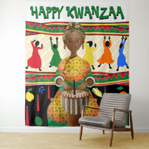 Kwanzaa African American Holiday Backdrop Tapestry