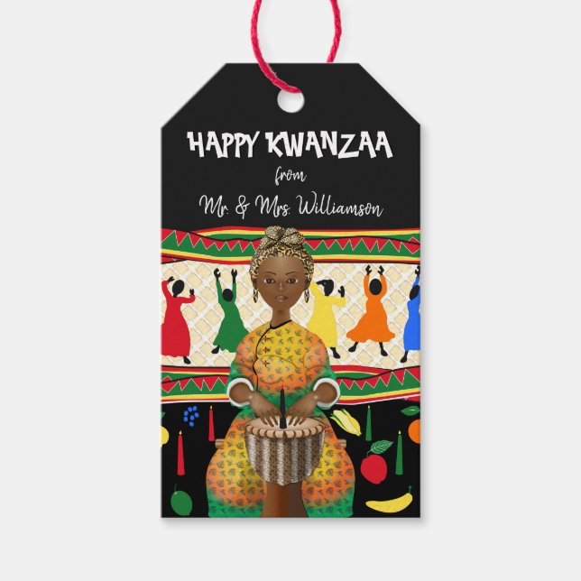 Kwanzaa African American Holiday Gift Tags (Front)