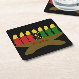 Kwanzaa Art Design 1920 with Red Text Square Paper Coaster