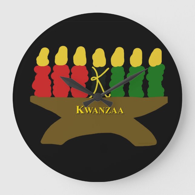 Kwanzaa Art Design Yellow Text Large Clock (Front)