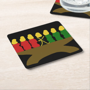 Kwanzaa Candle Design Square Paper Coaster