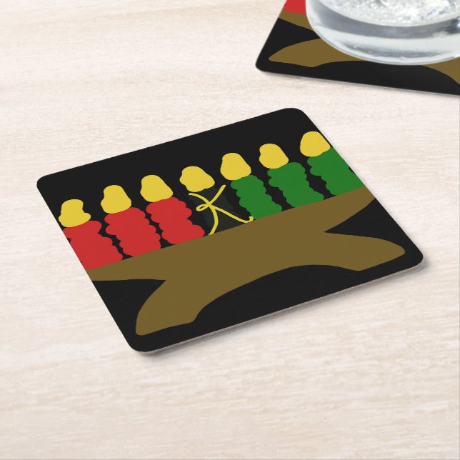 Kwanzaa Candle Design Square Paper Coaster (Angled)
