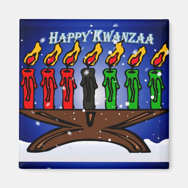 Kwanzaa Candle Kinara with Snow And Greeting Magnet (Front)
