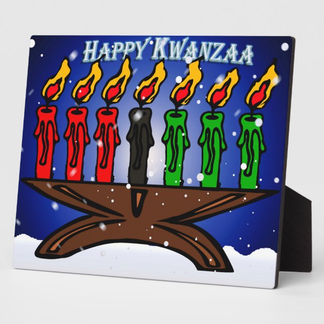 Kwanzaa Candle Kinara with Snow And Greeting Plaque (Side)