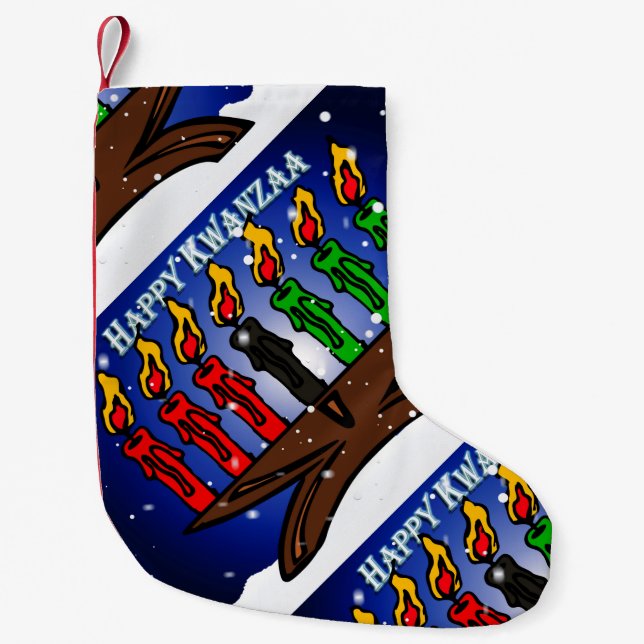 Kwanzaa Candle Kinara with Snow And Greeting Small Christmas Stocking (Front)