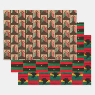 Kwanzaa Candles Africa Map Artisan Crochet Print Wrapping Paper Sheet