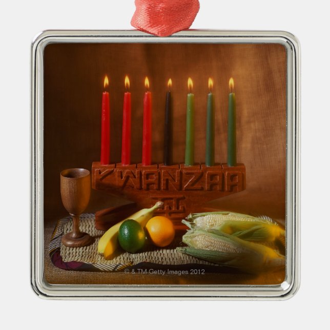 Kwanzaa Candles and Food Metal Ornament (Front)