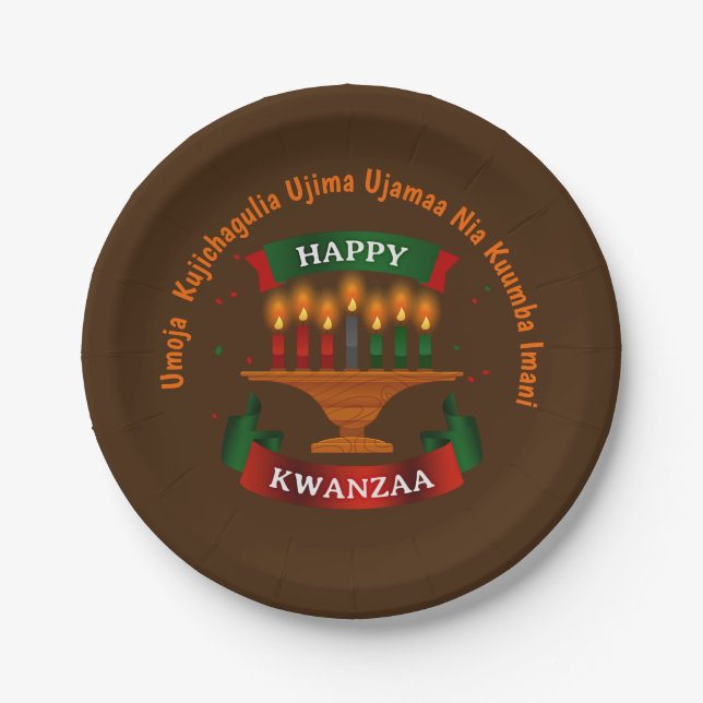 Kwanzaa Candles Red Black Green 7 Principles 7" Paper Plate (Front)