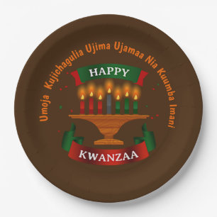 Kwanzaa Candles Red Black Green 7 Principles 9" Paper Plate