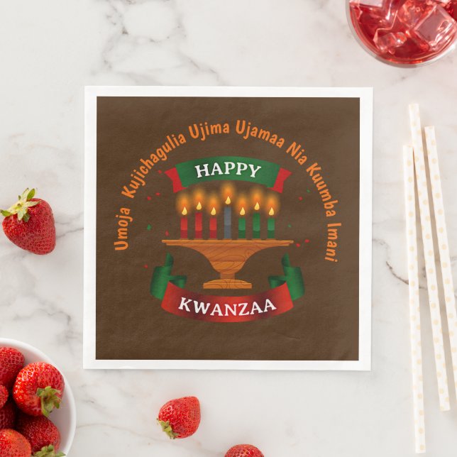 Kwanzaa Candles Red Black Green 7 Principles   Napkin (Insitu)