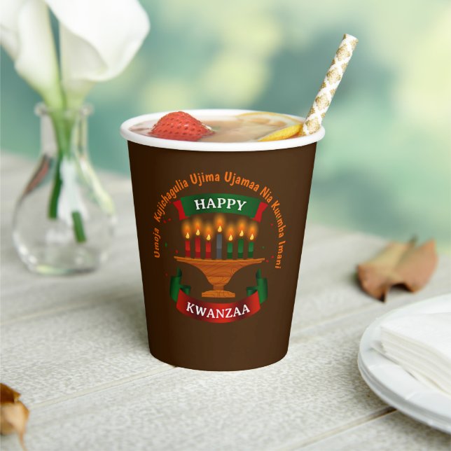 Kwanzaa Candles Red Black Green 7 Principles Paper Cups (Insitu)