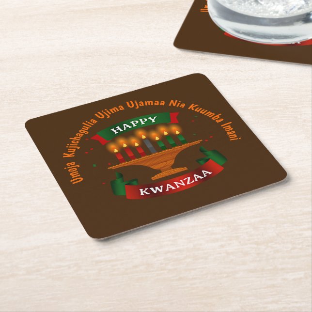 Kwanzaa Candles Red Black Green 7 Principles  Square Paper Coaster (Angled)