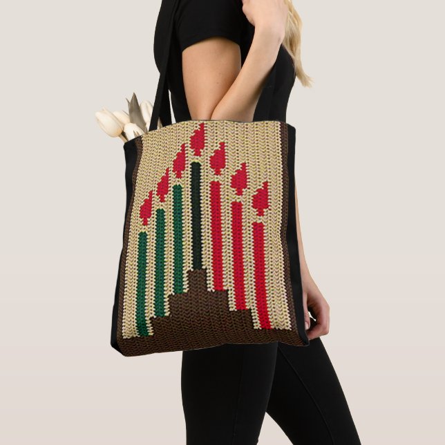 Kwanzaa Candles Red Black Green Artisan Crochet Tote Bag (Close Up)