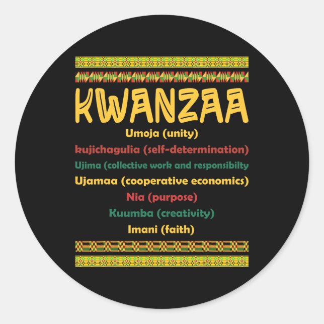 Kwanzaa Christmas 7 Principles African American Me Classic Round Sticker (Front)