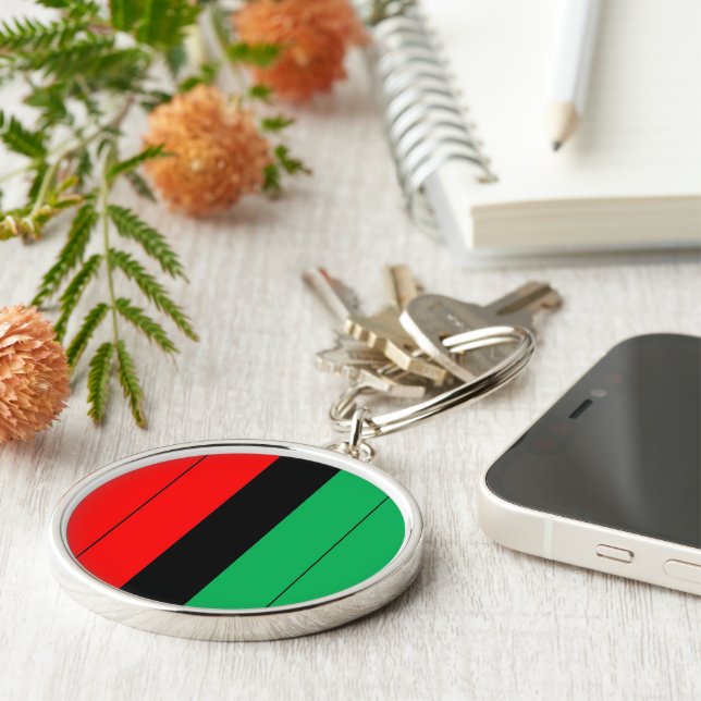 Kwanzaa Colours Red Black Green Stripes Pattern Key Ring (Side)