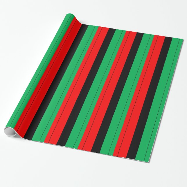 Kwanzaa Colours Red Black Green Stripes Pattern Wrapping Paper (Unrolled)