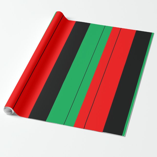 Kwanzaa Colours Red Black Green Stripes Pattern Wrapping Paper (Unrolled)