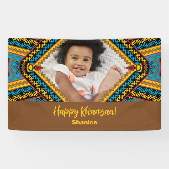 Kwanzaa Custom Brightly Coloured Diamond Patter Banner (Horizontal)