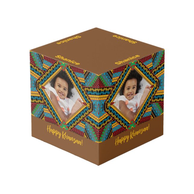 Kwanzaa Custom Brightly Coloured Diamond Patter Cube (Front Angled)