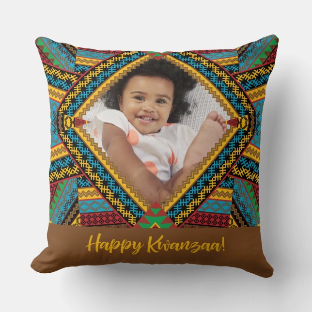 Kwanzaa Custom Brightly Coloured Diamond Patter Cushion (Front)