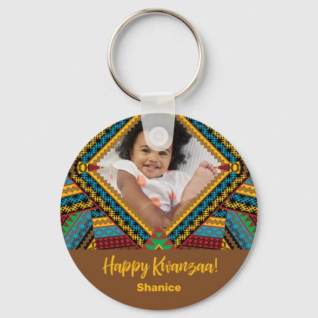 Kwanzaa Custom Brightly Coloured Diamond Patter Key Ring (Front)
