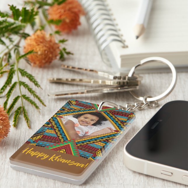 Kwanzaa Custom Brightly Coloured Diamond Patter Key Ring (Front Right)