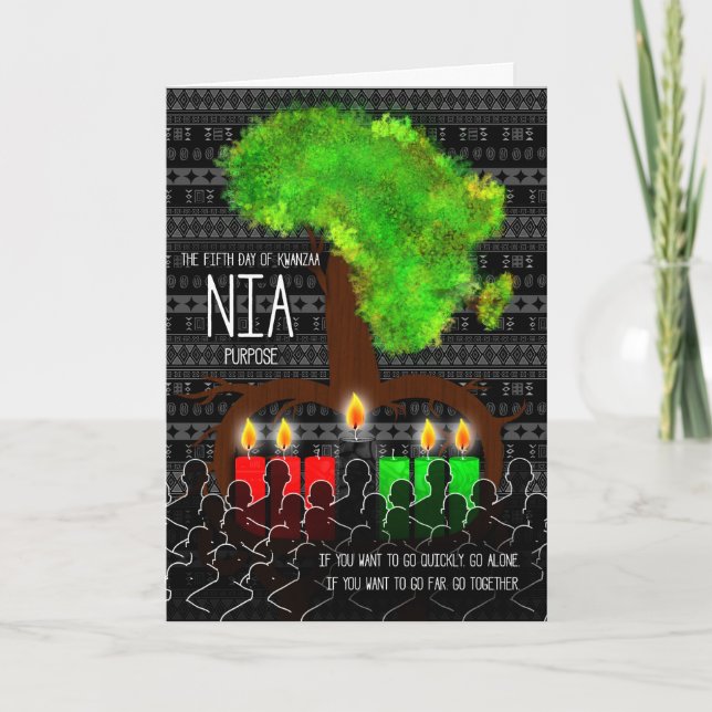 Kwanzaa Day 5 Nia Purpose Africa Tree Shape Holiday Card (Front)
