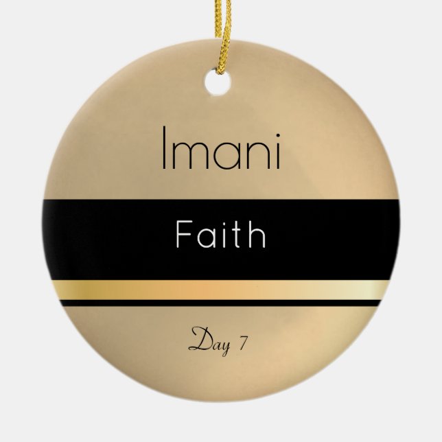 Kwanzaa Imani Gold Black White Day 7 Ceramic Ornament (Front)