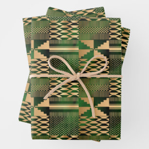 Kwanzaa Kente Print (Green/Gold) Wrapping Paper Sheet
