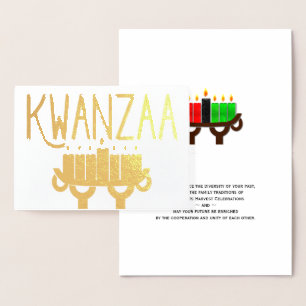 Kwanzaa Kinara Candles and First Fruits Message Foil Card