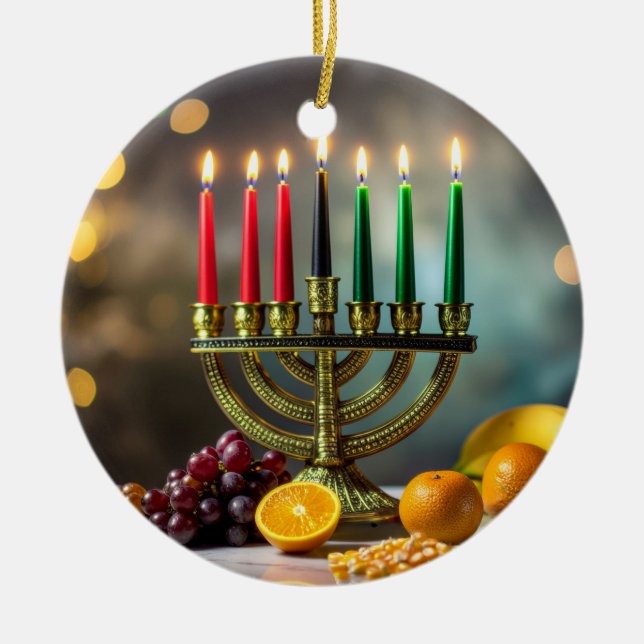 KWANZAA - KINARA -  CERAMIC ORNAMENT (Front)