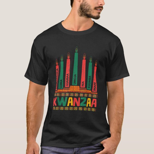 Kwanzaa Kinara Funny African American Celebration  T-Shirt (Front)