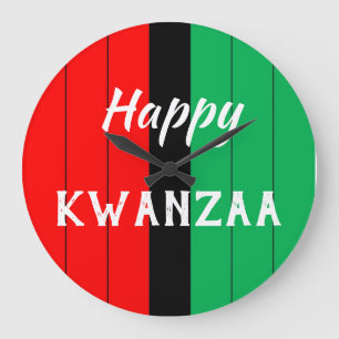 Kwanzaa Kinara Red Black Green Stripes Pattern Large Clock