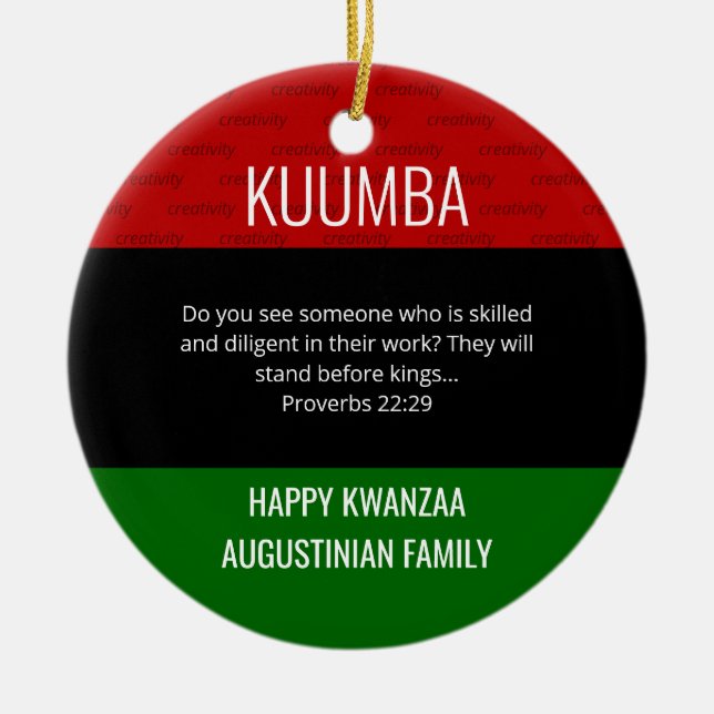 Kwanzaa KUUMBA Ceramic Ornament (Front)