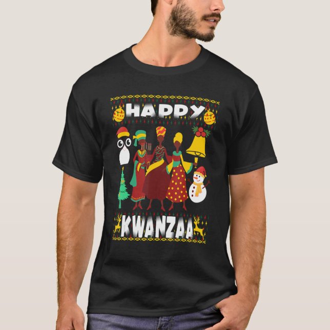 Kwanzaa Principles Candles Black African Diaspora  T-Shirt (Front)