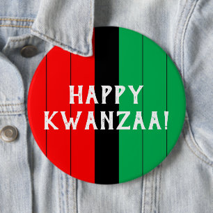 Kwanzaa Red Black Green Kinara Striped Pattern 6 Cm Round Badge