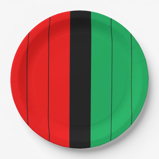 Kwanzaa Red Black Green Kinara Striped Pattern Paper Plate (Front)