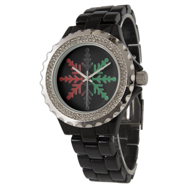 Kwanzaa Red Black Green Kinara Striped Snowflake Watch (Angled)