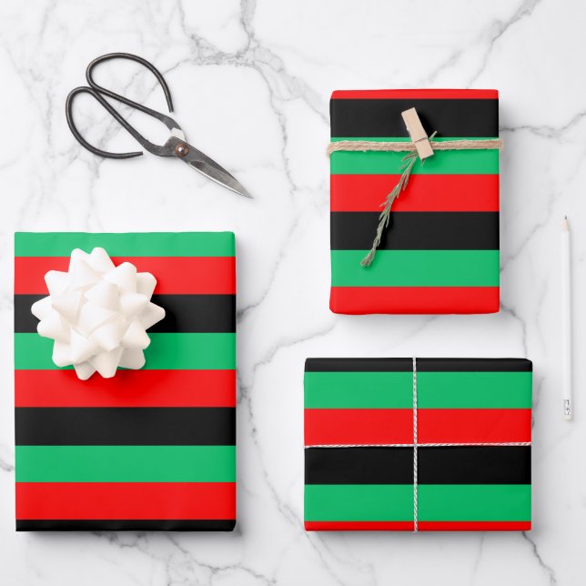 Kwanzaa Red Black Green Stripes Wrapping Paper Sheet (Front)
