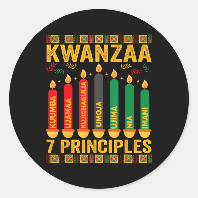 Kwanzaa Seven Principles Candles Men Women Kwanzaa Classic Round Sticker (Front)