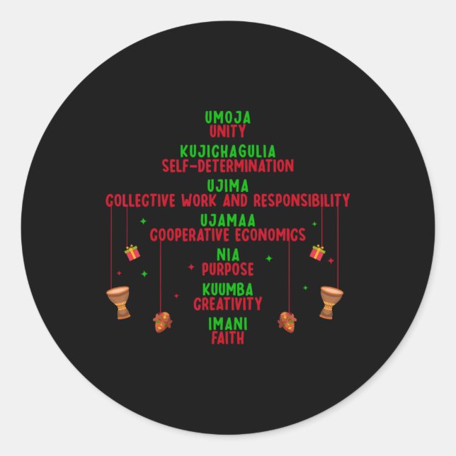 Kwanzaa Seven Principles Tree Unity Faith Graphic  Classic Round Sticker (Front)
