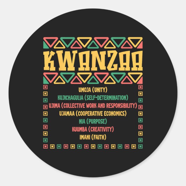 Kwanzaa Seven Principles Umoja Faith Graphic  Classic Round Sticker (Front)