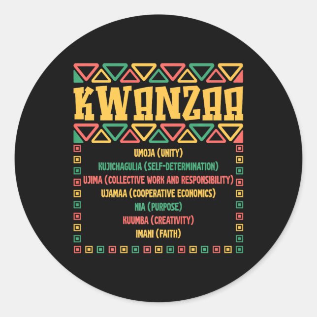 Kwanzaa Seven Principles Umoja Faith Graphic  Classic Round Sticker (Front)