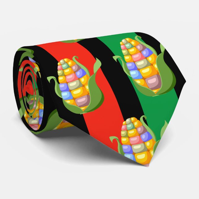 Kwanzaa Ties Red Green Black Corn Patterns (Rolled)
