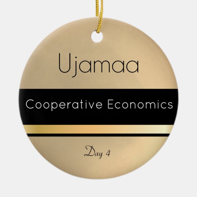 Kwanzaa Ujamaa Gold Black White Day 4 Ceramic Ornament (Front)