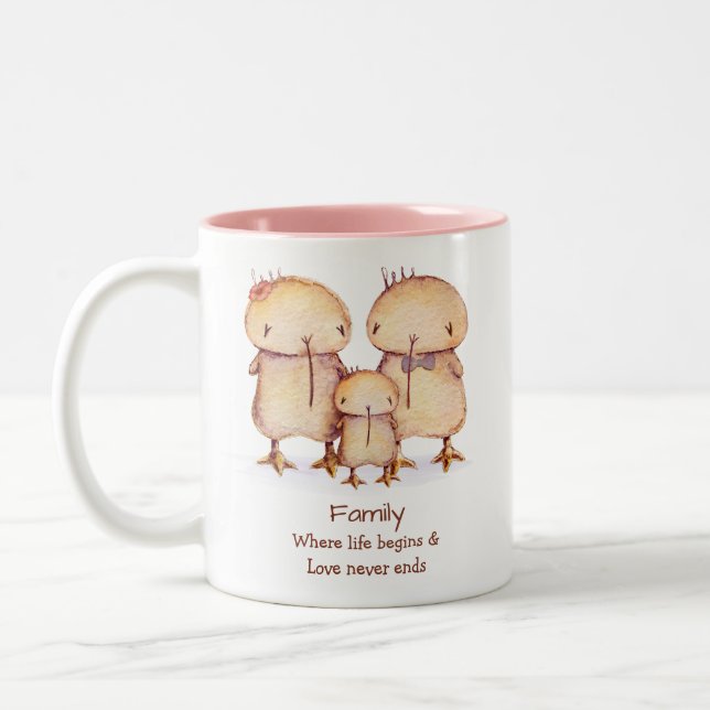 Kwii the cute kiwi bird  and family Two-Tone coffee mug (Left)