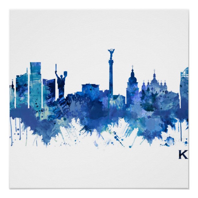 Kyiv Ukraine Skyline Blue Poster (Front)