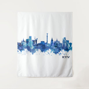 Kyiv Ukraine Skyline Blue Tapestry